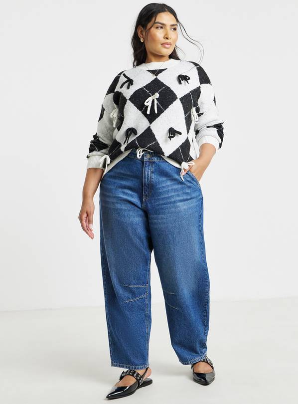 SIMPLY BE Bow Applique Argyle Jumper 20-22